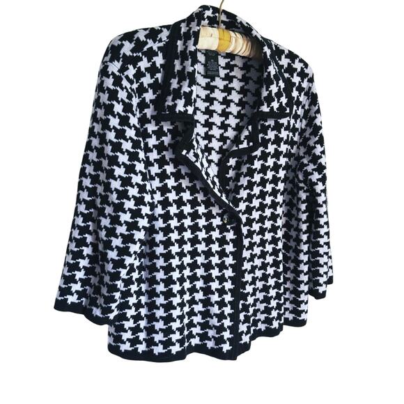 Josephine Chaus Button Houndstooth Knit Cardigan Blazer Sweater XL Heritage - Picture 4 of 8